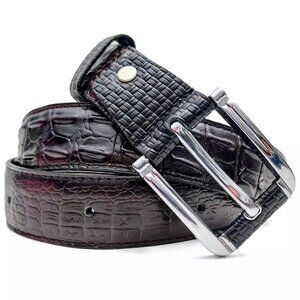 emporiumev Handmade Crocodile Embossed Dark Brown Leather Belt Cut to Size